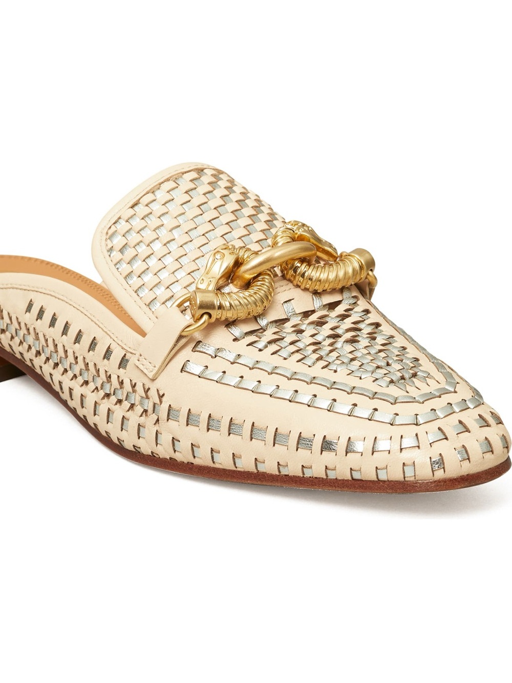 Tory Burch Jessa Woven Slip-On Loafers Mules Ivory Gold Size 7.5 - Picture 2 of 6